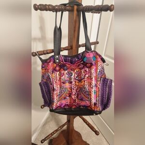 LG Large CDB Artisan Handcrafted Purple Multicolor Owl Tote Bag
